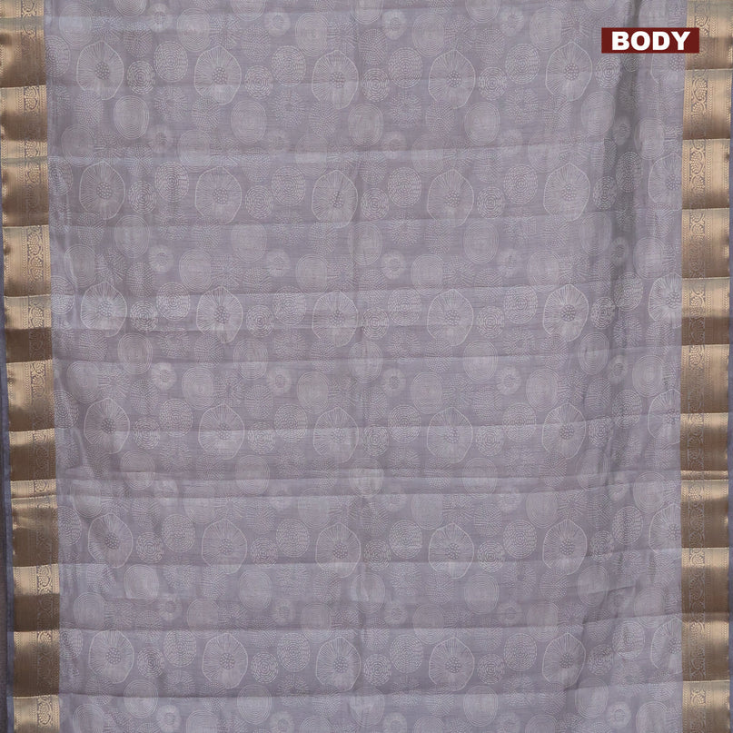 Semi raw silk saree grey with allover prints and zari woven border