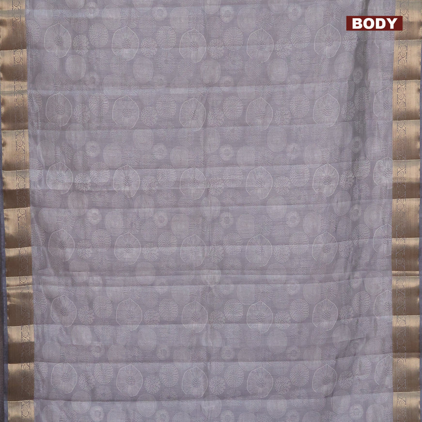 Semi raw silk saree grey with allover prints and zari woven border