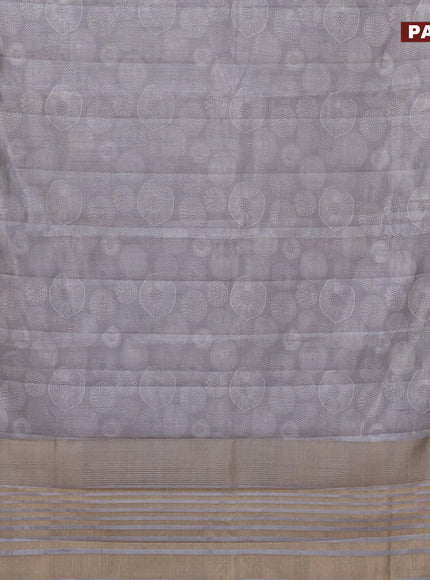 Semi raw silk saree grey with allover prints and zari woven border