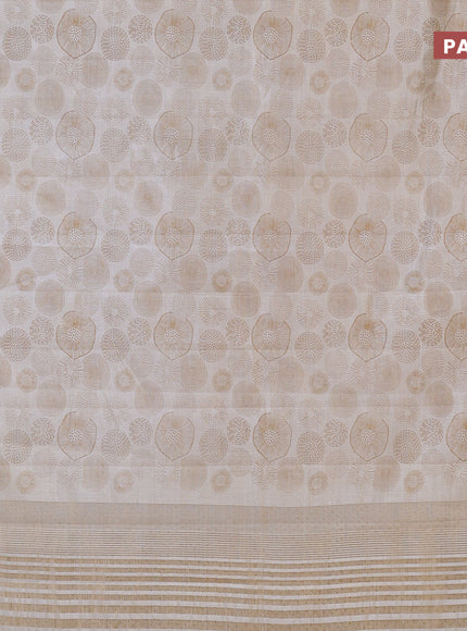 Semi raw silk saree cream with allover prints and zari woven border