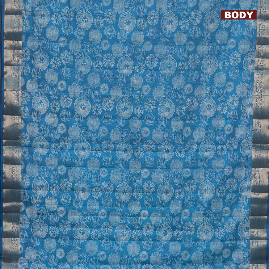 Semi raw silk saree cs blue with allover prints and zari woven border