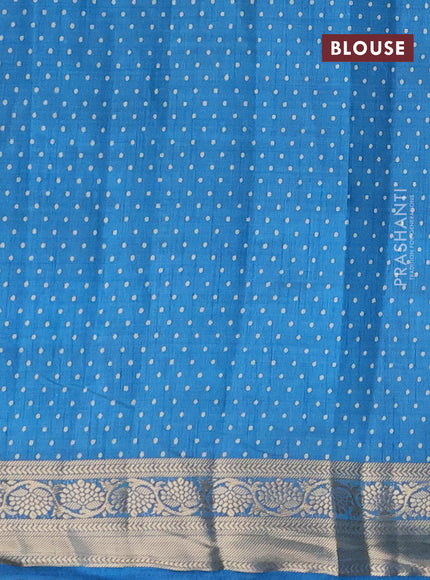 Semi raw silk saree cs blue with allover prints and zari woven border