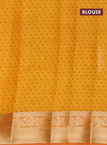 Semi raw silk saree mustard yellow with allover prints and zari woven border