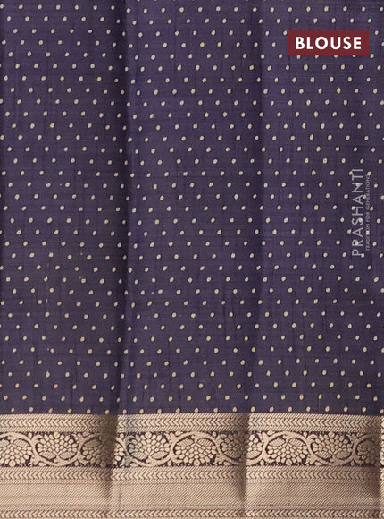 Semi raw silk saree navy blue with allover prints and zari woven border