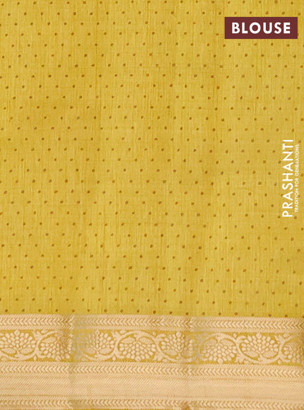 Semi raw silk saree yellow with allover prints and zari woven border