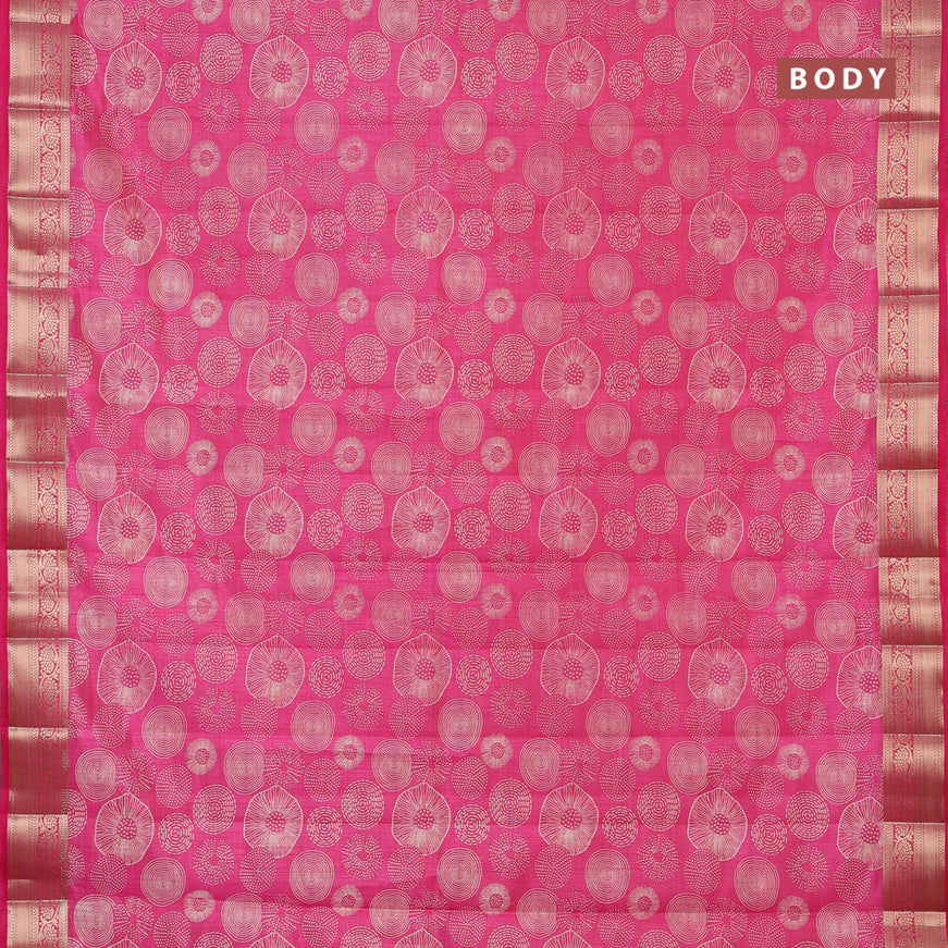 Semi raw silk saree pink with allover prints and zari woven border