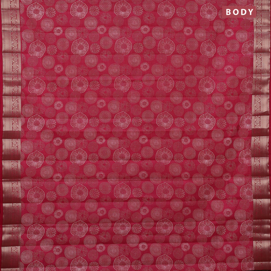 Semi raw silk saree pink with allover prints and zari woven border