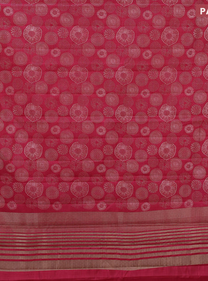 Semi raw silk saree pink with allover prints and zari woven border