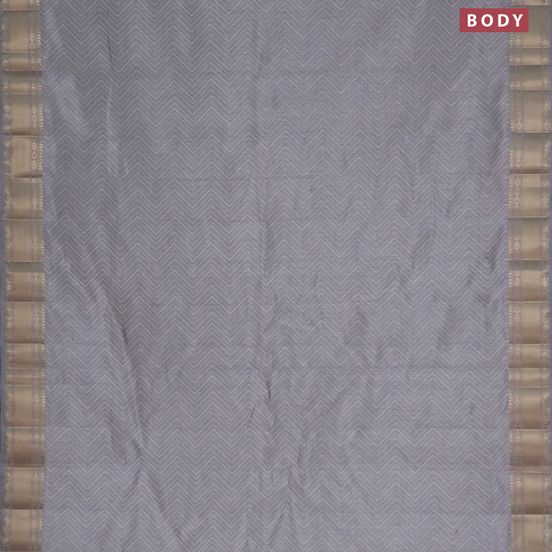 Semi raw silk saree grey with allover zig zag prints and zari woven border