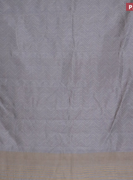 Semi raw silk saree grey with allover zig zag prints and zari woven border