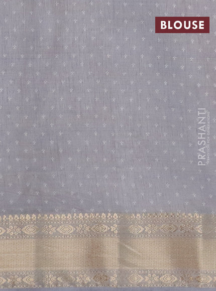 Semi raw silk saree grey with allover zig zag prints and zari woven border