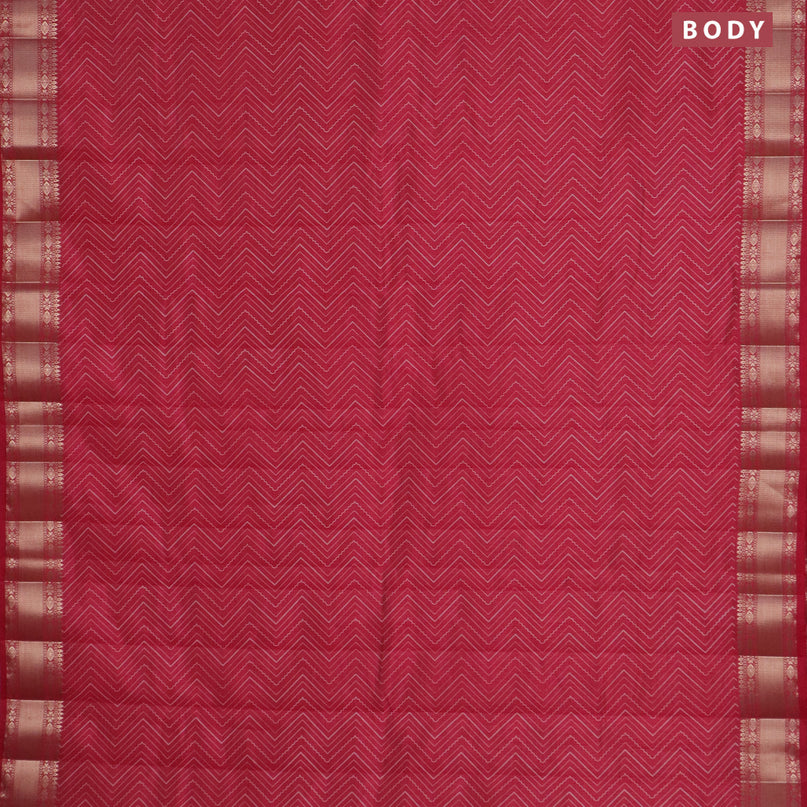 Semi raw silk saree pink with allover zig zag prints and zari woven border