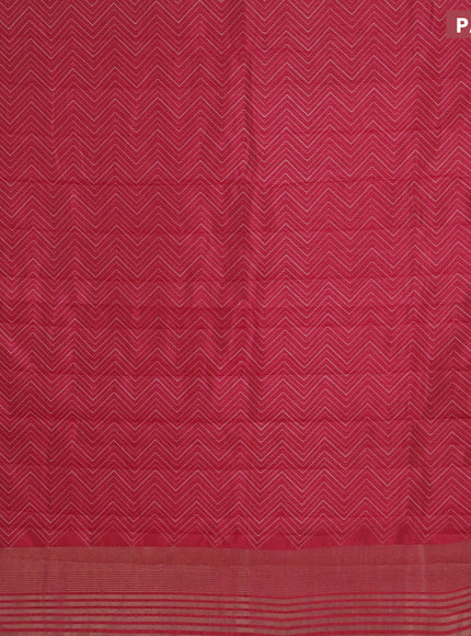 Semi raw silk saree pink with allover zig zag prints and zari woven border