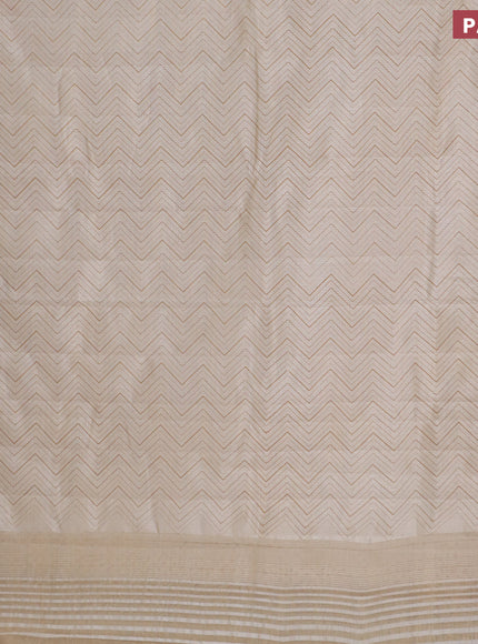 Semi raw silk saree cream with allover zig zag prints and zari woven border