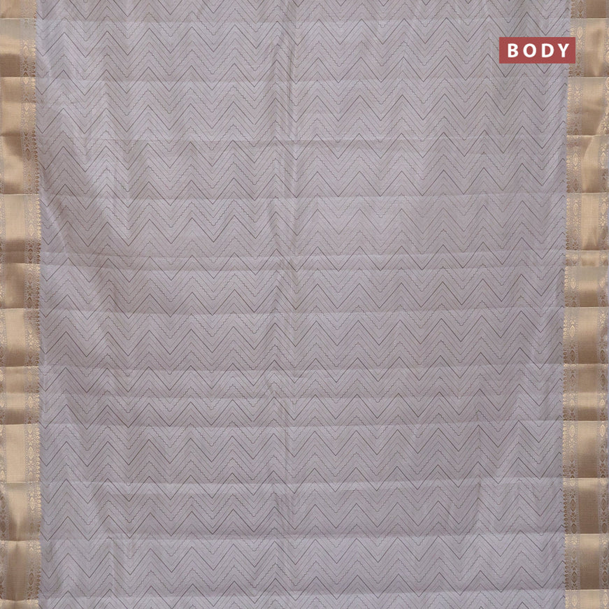 Semi raw silk saree grey with allover zig zag prints and zari woven border