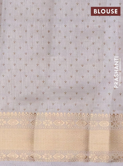 Semi raw silk saree grey with allover zig zag prints and zari woven border