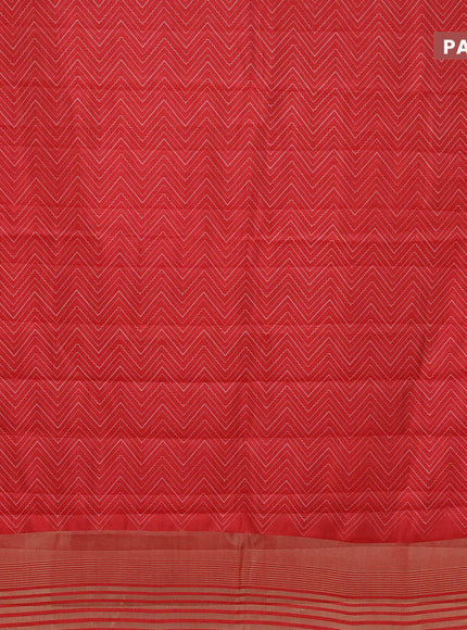 Semi raw silk saree red with allover zig zag prints and zari woven border