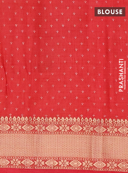 Semi raw silk saree red with allover zig zag prints and zari woven border