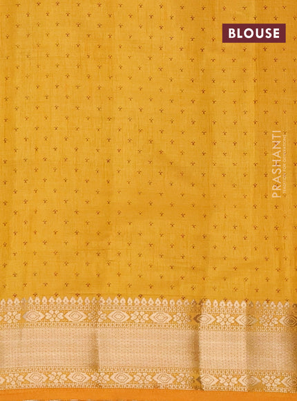 Semi raw silk saree mustard yellow with allover zig zag prints and zari woven border