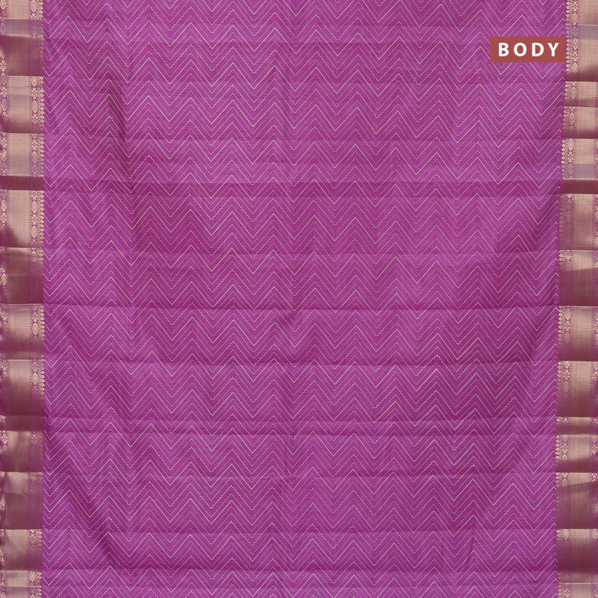 Semi raw silk saree purple with allover zig zag prints and zari woven border