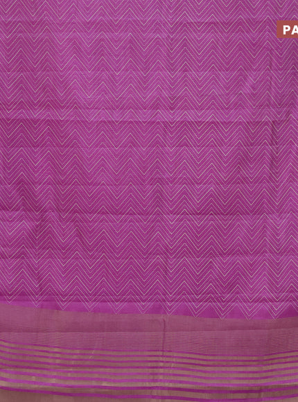 Semi raw silk saree purple with allover zig zag prints and zari woven border