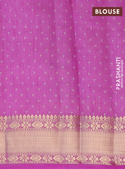 Semi raw silk saree purple with allover zig zag prints and zari woven border