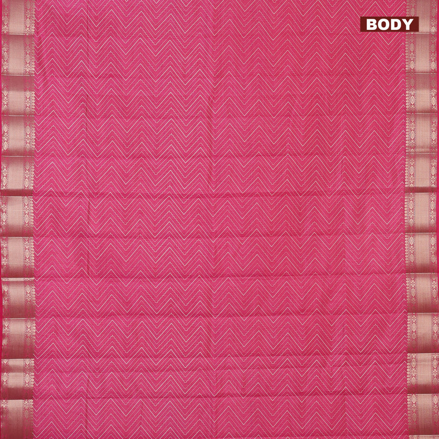 Semi raw silk saree pink with allover zig zag prints and zari woven border