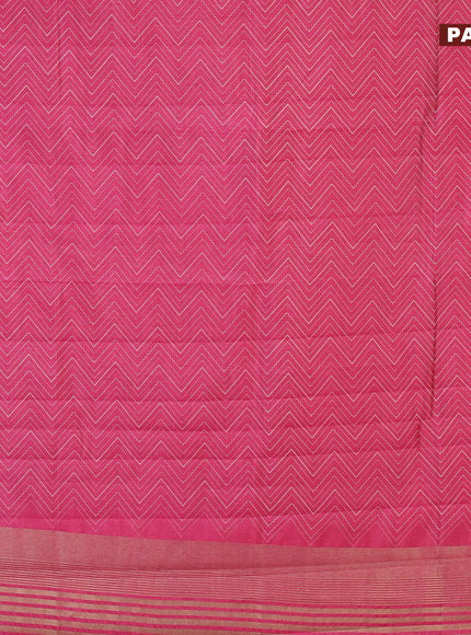 Semi raw silk saree pink with allover zig zag prints and zari woven border