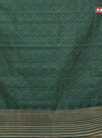 Semi raw silk saree green with allover zig zag prints and zari woven border