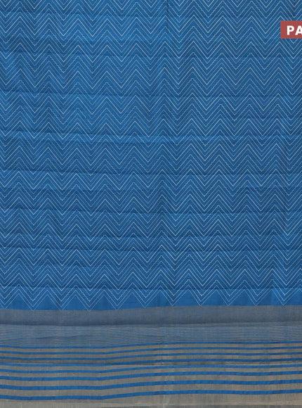 Semi raw silk saree cs blue with allover zig zag prints and zari woven border