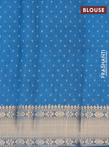 Semi raw silk saree cs blue with allover zig zag prints and zari woven border