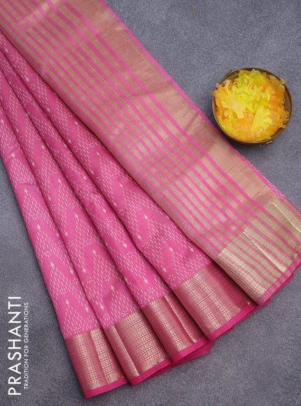 Semi raw silk saree pink with allover prints and zari woven border