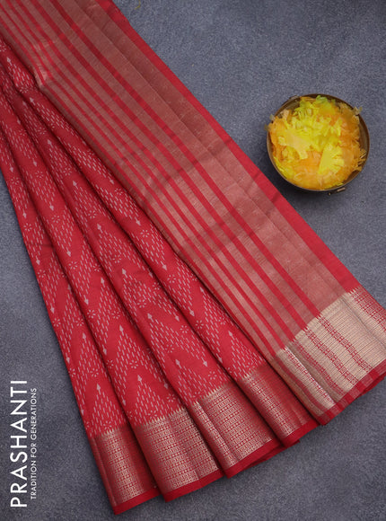 Semi raw silk saree red with allover prints and zari woven border