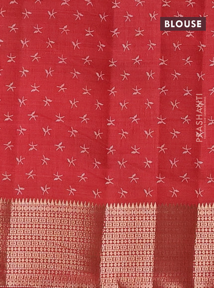 Semi raw silk saree red with allover prints and zari woven border