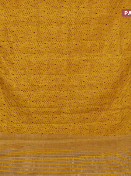 Semi raw silk saree mustard yellow with allover prints and zari woven border