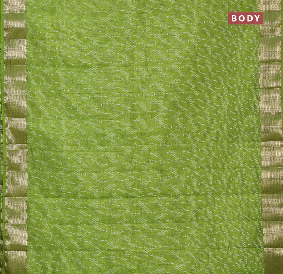 Semi raw silk saree light green with allover prints and zari woven border