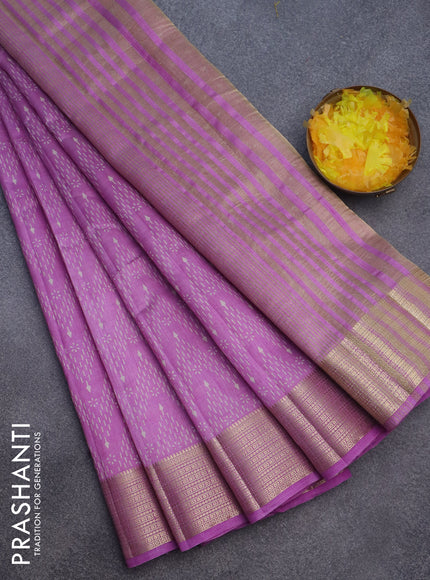 Semi raw silk saree lavender with allover prints and zari woven border