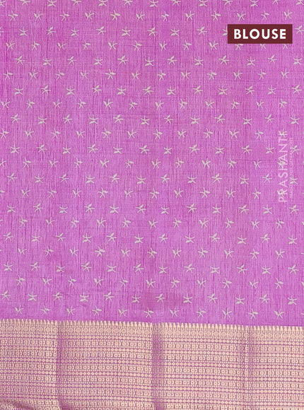 Semi raw silk saree lavender with allover prints and zari woven border