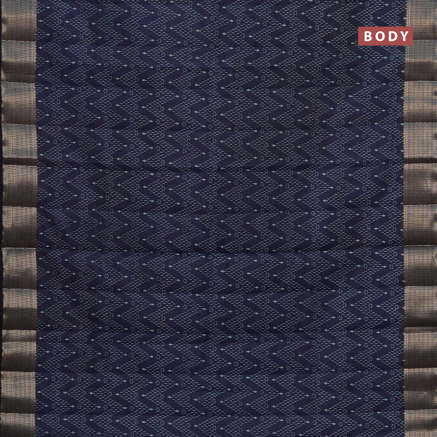 Semi raw silk saree navy blue with allover prints and zari woven border