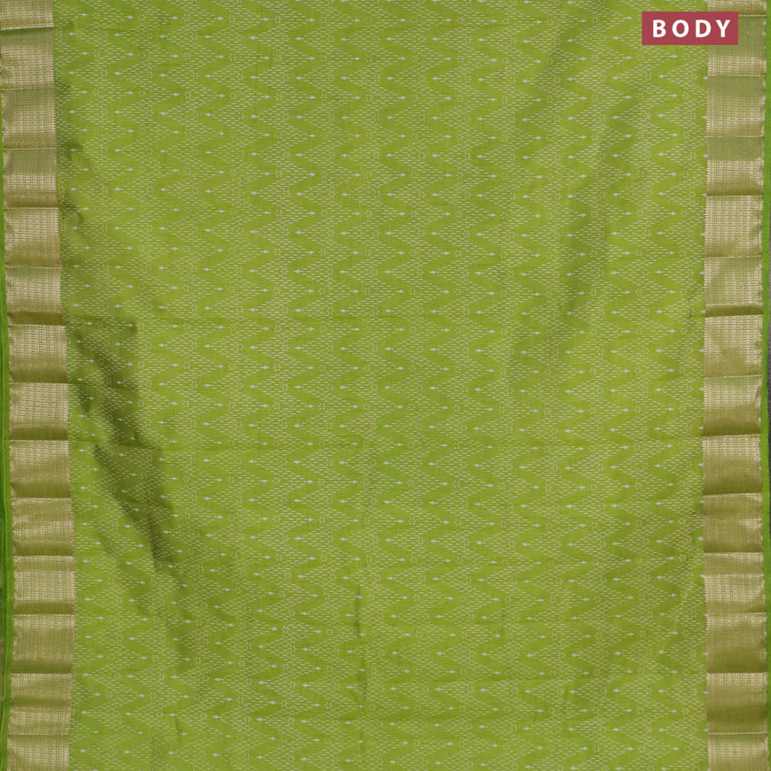 Semi raw silk saree light green with allover prints and zari woven border