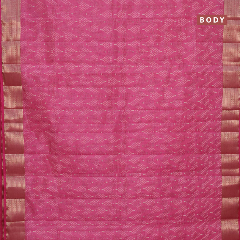 Semi raw silk saree pink with allover prints and zari woven border