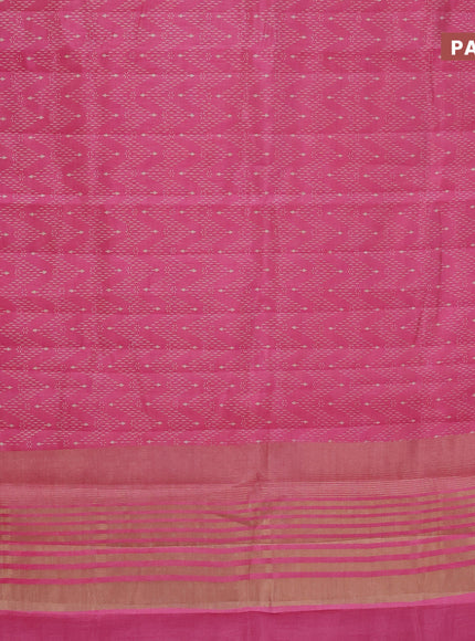 Semi raw silk saree pink with allover prints and zari woven border