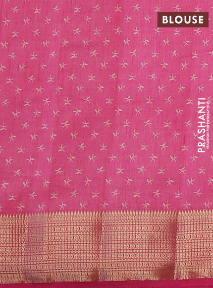 Semi raw silk saree pink with allover prints and zari woven border