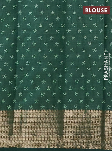 Semi raw silk saree green with allover prints and zari woven border