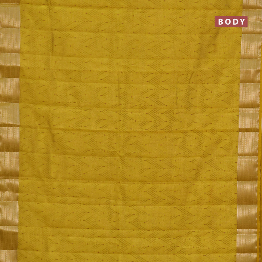 Semi raw silk saree yellow with allover prints and zari woven border