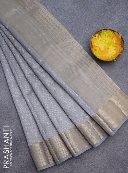 Semi raw silk saree grey with allover prints and zari woven border