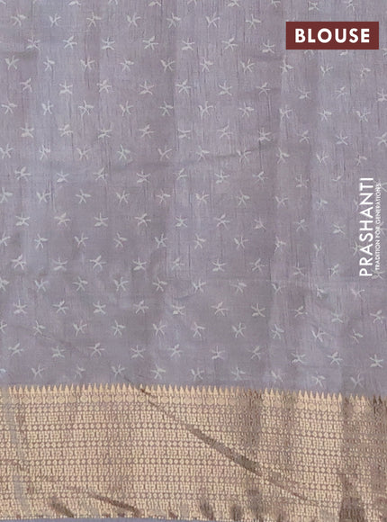 Semi raw silk saree grey with allover prints and zari woven border