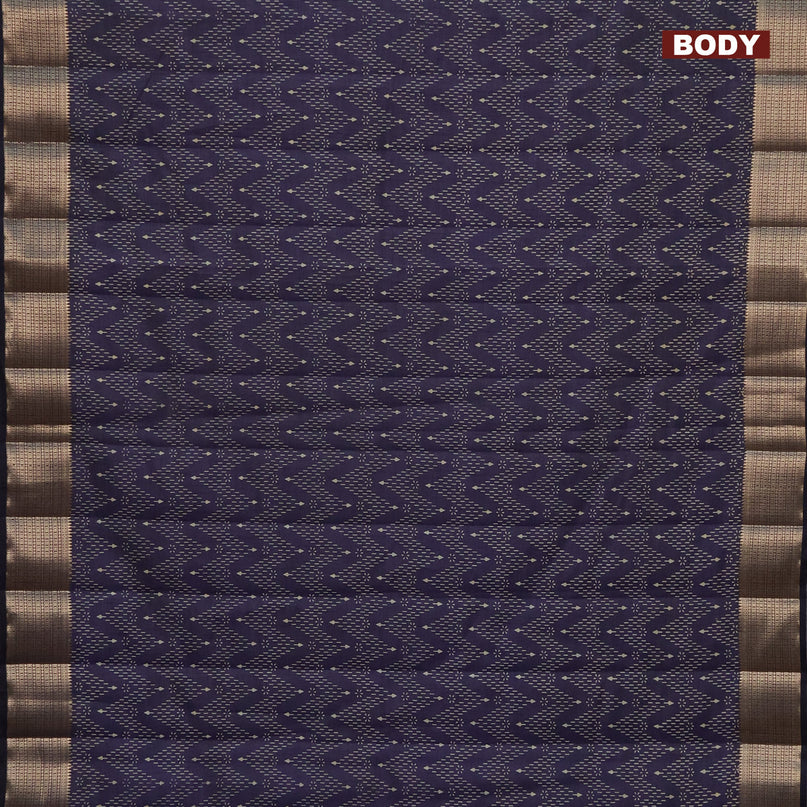 Semi raw silk saree navy blue with allover prints and zari woven border