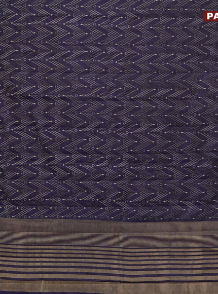 Semi raw silk saree navy blue with allover prints and zari woven border