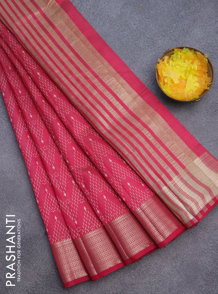 Semi raw silk saree pink with allover prints and zari woven border